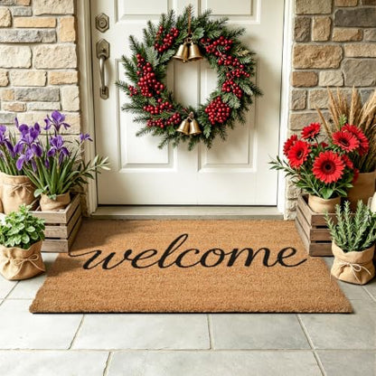 Natural Coir Welcome Door Mat Outside Inside Entrance 17x30 Welcome