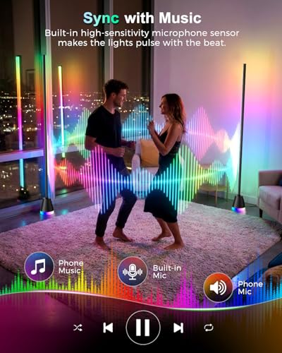RGBIWC Corner Floor Lamp, Smart Ambient LED Light, Black