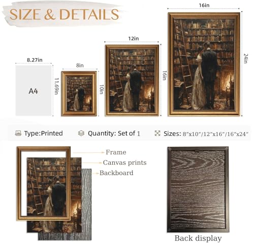 CHMMART Fall Wall Art Fores Stream Prints Moody Autumn Picture12x16in - color: Library couple, size: 12x16in