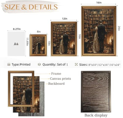 CHMMART Fall Wall Art Fores Stream Prints Moody Autumn Picture12x16in - color: Library couple, size: 12x16in