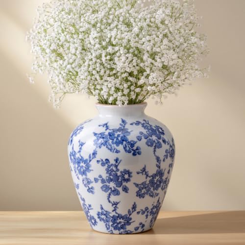 Ceramic Flower Vase Home Decor,8 Inch Blue and White Porcelain Vases,Vintage Table Vase for Farmhouse Rustic Living Room Kitchen Bedroom Shelf Office Desk Coffee Dining Fireplace - color: 8"-blue and White