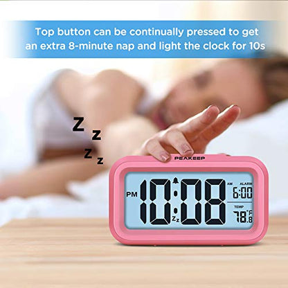 Peakeep Night Light Digital Alarm Clock Battery Operated Indoor Temperature - color: Pink