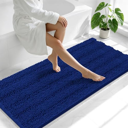Smiry Thick Chenille Bathroom Runner Rugs 59x24, Absorbent Bath Mat, Navy - color: Navy, size: 59" X 24"