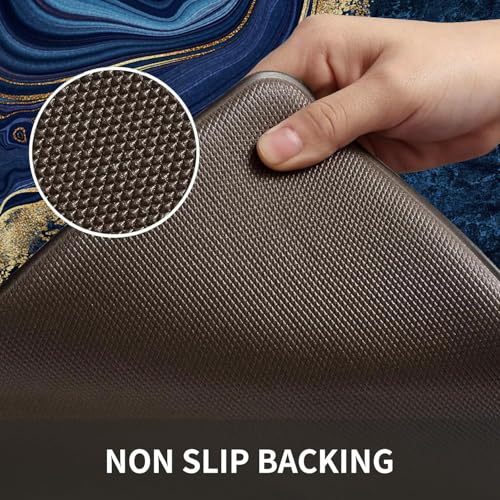 Kitchen Mats Set of 2, Cushioned Anti Fatigue Non Slip Waterproof Runner, Blue Marble and Golden Veins Design, PVC Memory Foam for Kitchen Sink and Laundry - color: Blue Marble