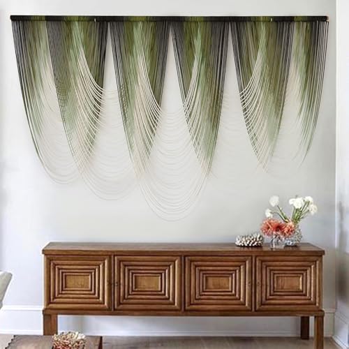 Macrame Wall Hanging Dip-Dyed Green Fiber Art Boho Wall Decor 57" W*41" L - color: Green