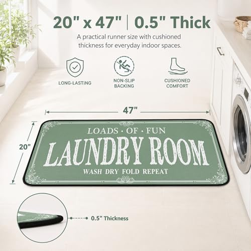 ROMAMIGO Laundry Room Rug Runner Non Slip Laundry Mats Mudroom Runner Farmhouse Kitchen Floor Mat Bathroom Laundry Room Decor Accessories(Sage Green, 20 X 47 inch) - color: Sage Green