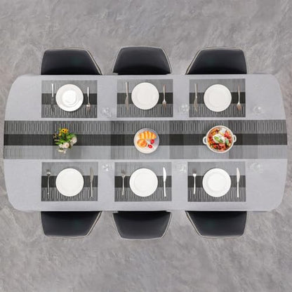 Placemats Set of 4, Vinyl Woven Heat-Resistant Place Mats - color: Gray Black, size: Set of 4