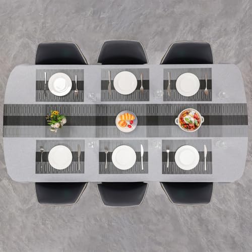 Placemats Set of 6, Vinyl Woven Heat-Resistant Place Mats - color: Gray Black, size: Set of 6