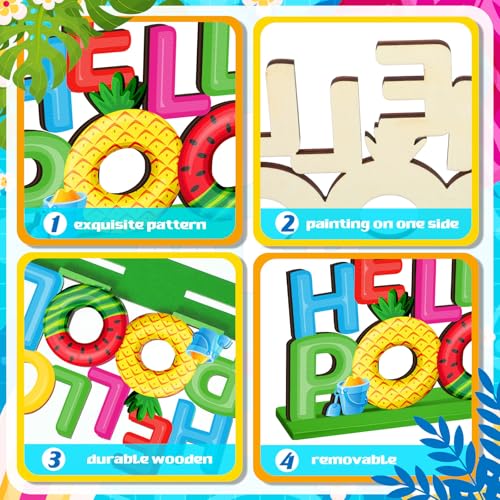 CroBlissful 6 Pcs Schools Out for Summer Signs, Hello Summer Wooden Decor - style: Summer