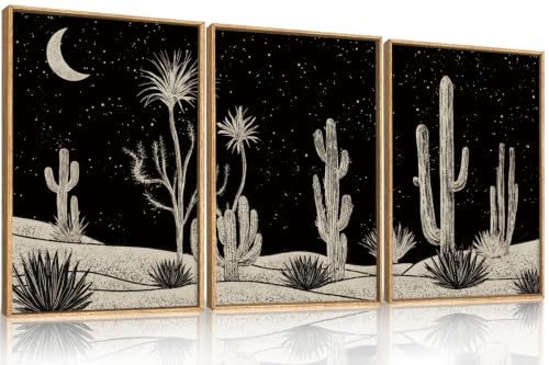DRACIT Southwestern Desert Cactus Framed Canvas Wall Art Set-16"x24"x3 - color: Desert Cactus Wall Art, size: 16"L x 24"W