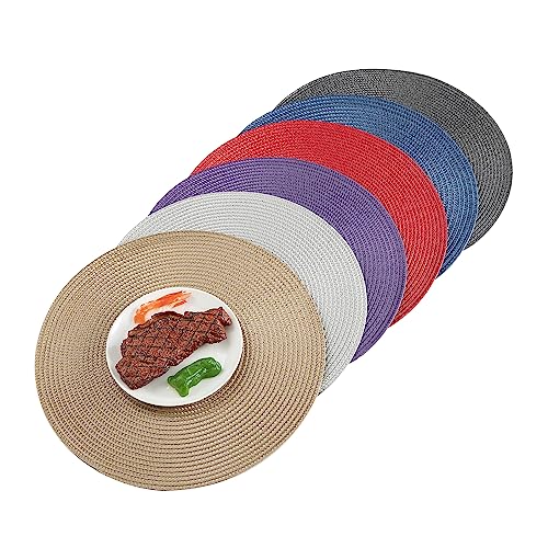 Round Placemats, Crossweave Heat Resistant Classic Woven Round Place Mats Diameter 13.5 inch for Kitchen Table Set of 6 (Brown) - color: Brown