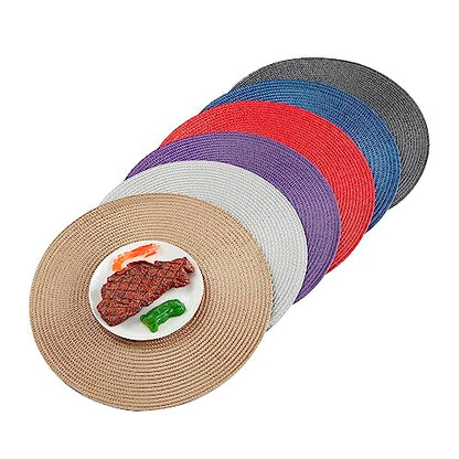 Round Placemats, Crossweave Heat Resistant Classic Woven Round Place Mats Diameter 13.5 inch for Kitchen Table Set of 6 (Brown) - color: Brown