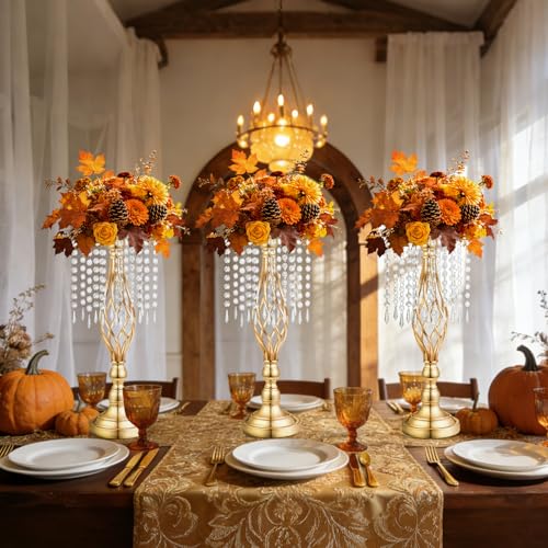 Gold Crystal Tall Vase Centerpiece Stand, Elegant Gold Flower Holder for Wedding Table Centerpieces, Perfect Wedding Reception Table Decor, Bases para Centros de Mesa, Centros de Mesa(12Pack) - size: 12Pack