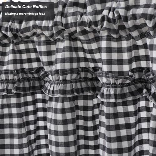 Silnuo 2Pack Black/White Plaid Gingham Ruffle Window Valance 26" W x 36" L - color: Black/White, size: 26"W x 36"L (Pack of 2)