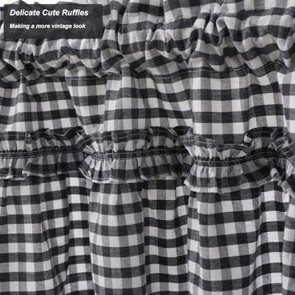 Silnuo 2Pack Black/White Plaid Gingham Ruffle Window Valance 26" W x 36" L - color: Black/White, size: 26"W x 36"L (Pack of 2)