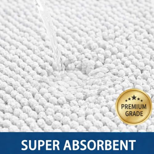Bathroom Rugs Sets 2 Piece,Super Absorbent Chenille Bath Mats and U-Shaped Toilet Rug,Strong PVC Non Slip Backing,Microfiber Washable Dry Quickly Bath Mats for Bathroom(20"x32"+20"x20"U,White) - color: White