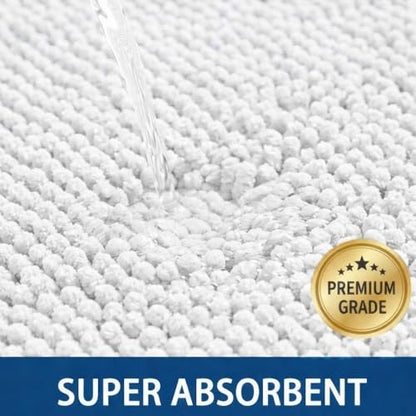 Bathroom Rugs Sets 2 Piece,Super Absorbent Chenille Bath Mats and U-Shaped Toilet Rug,Strong PVC Non Slip Backing,Microfiber Washable Dry Quickly Bath Mats for Bathroom(20"x32"+20"x20"U,White) - color: White