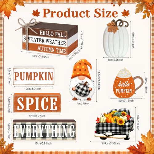 11 Pcs Fall Wooden Table Decorations Pumpkin Tiered Tray Decor - style: Hello Fall
