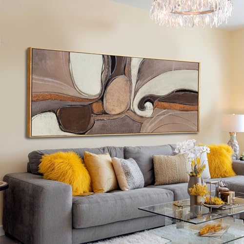 Neutral Beige Abstract Canvas Wall Art, Textured Modern Framed Artwork, Extra Wide Horizontal Wall Decor, Large 32×70 Inch Art for Living Room Bedroom Office - color: Brown, size: 70"L x 32"W