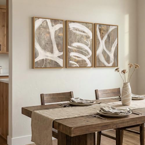 Framed Neutral Beige Abstract Wall Art for Bedroom, 3 Piece Set, 16x24 In - color: Neutral Taupe, size: 16" W x 24" H x 3pcs