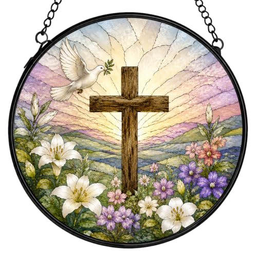 Christian Cross Stained Glass Window Hanging Decorations 7.9x7.9 - color: Crucifix-1
