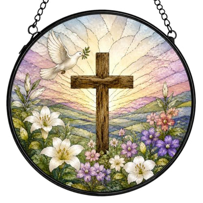 Christian Cross Stained Glass Window Hanging Decorations 7.9x7.9 - color: Crucifix-1