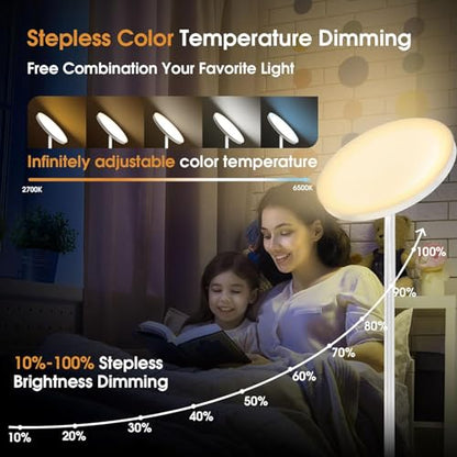 LED Torchiere Floor Lamp with Remote Control, Standing Lamp for Living Room - color: Matte White
