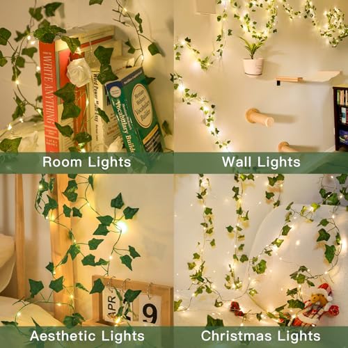 suddus 13.1FT 40LED Ivy Vine with Lights Battery Operated Copper Wire - color: IVY, size: 40 LED-Battery