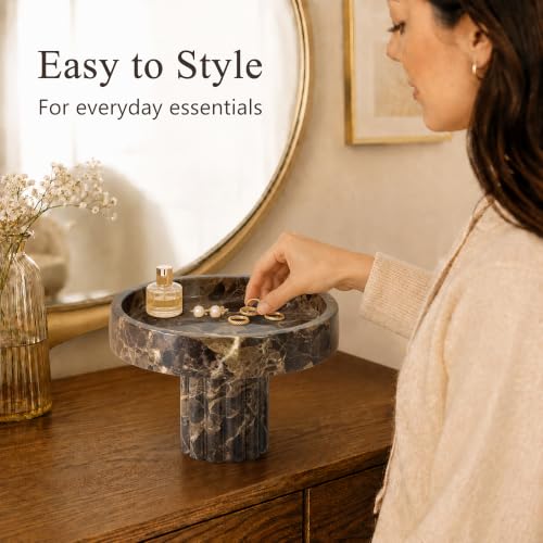 YMXYJM,Natural Marble Pedestal Tray,Decorative Tray,Brown - color: Brown