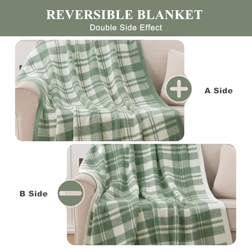 Battilo Green Checkered Blanket, Plaid Sage Green Throw for Couch, 50"x60" - color: Sage