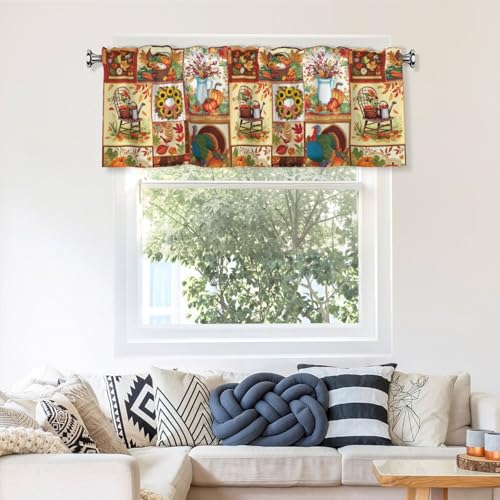 Thanksgiving Turkey Valances for Windows Rod Pocket Curtain Valance 1 Panel Short Curtains for Kitchen Bathroom Living Room Bedroom Window Treatments - color: Thanksgiving