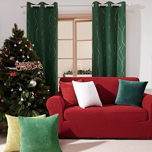 Deconovo Short Blackout Curtains 45 Inch Long, Curtains for Kitchen Nursery - color: Dark Forest Green/Dots and Line, size: 42"W x 45"L (Pack of 2)
