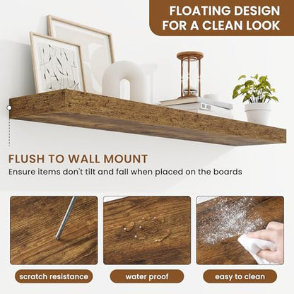 Floating Shelves for Wall, Wall Mounted Wood Shelves, Brown, Set of 2, 40in - color: Rustic Brown, size: 40"W x 6.5"D , 2 Pack