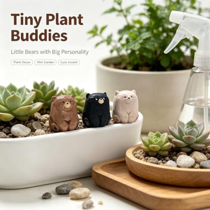 3 Pack Mini Sitting Wooden Bear Figurines, 1.4 Inch Desk Decor