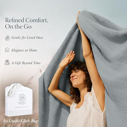Threadmill Luxury 100% Cotton Queen Herringbone Blanket, Scottish Grey - color: Scottish Grey, size: Queen (90" x 92")