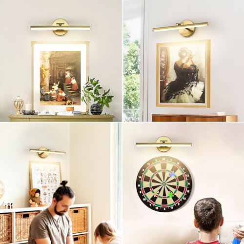 Hardwired Adjustable Lighting Gold Modern LED Picture Lights for Paintings 15.7'' Inch Long Swing Arm Metal Art Lights Warm White 3000K - color: Hard-Wired Brass-round base, size: 15.7inch Dimmable
