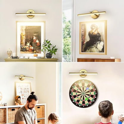 Hardwired Adjustable Lighting Gold Modern LED Picture Lights for Paintings 15.7'' Inch Long Swing Arm Metal Art Lights Warm White 3000K - color: Hard-Wired Brass-round base, size: 15.7inch Dimmable