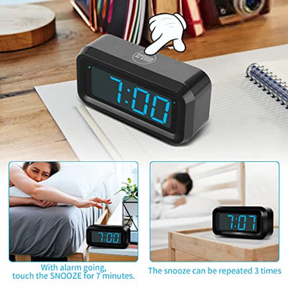 Alarm Clock,1.2'' LED,Cordless,Battery Powered,Snooze,Table-top/Wall-mount - color: Black Case-blue Led