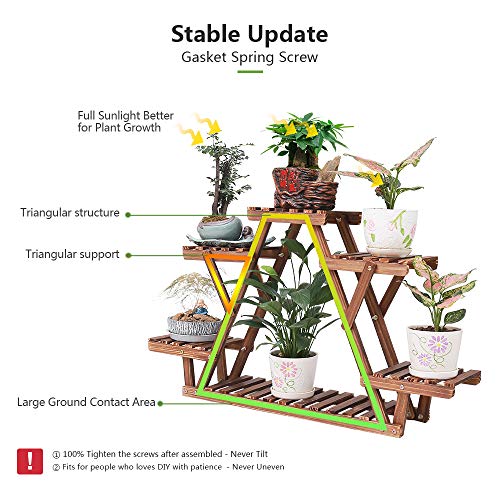 Wood Plant Stand for Multiple Plants Shelf Indoor 6 Tiered Triangle