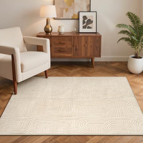 GENIMO Soft 3x5 Washable Rug Small for Entryway, 3D Textured High Low Pile - color: Arch Beige, size: 3' x 5' (Rectangular)