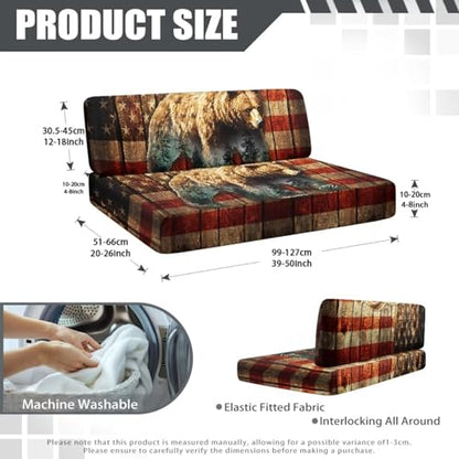 Bear Retro American Flag RV Dinette Cushion Covers 2 Pcs Patriotic Camper Seat Covers Dinette Booth Stretch Sofa Furniture Protector Sofa Slipover for Travel Trailer Couch - color: Bear Retro American Flag