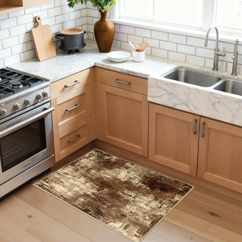 RELEANY Washable 2'x3' Abstract Area Rug for Living Room Brown Tan - color: Brown/Tan, size: 2' x 3' (Rectangular)