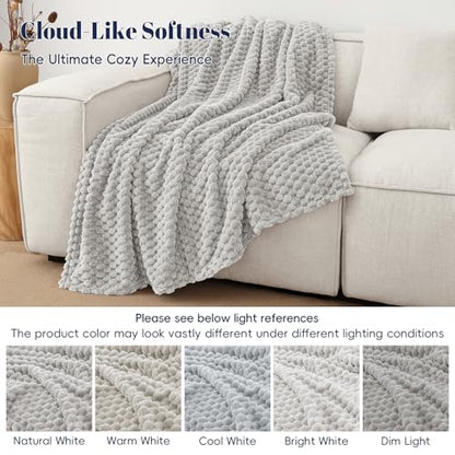 PHF Soft Cozy Fleece Throw Blanket, 340GSM Lightweight Warmth, Light Grey - color: Light Grey, size: Throw(50"x60")