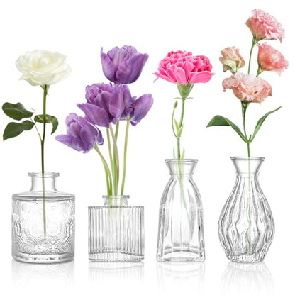4pcs Clear Glass Bud Vase, Small Glass Vases in Bulk for Flower