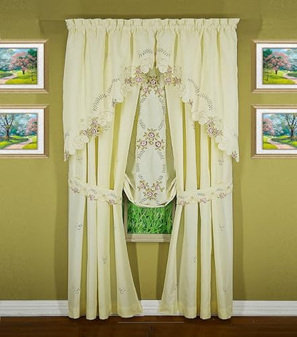 Today's Curtain Verona Reverse Embroidery Panel Pair and Tiebacks, 63", Ecru/Rose, 80" W X 63" L - color: Ecru/Rose, size: 80"W x 63"L (Pack of 1)