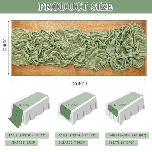 Cheesecloth Table Runner, 10 Ft, Boho Rustic, Sage Green, 1 Pcs - color: Sage Green