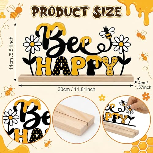Bee Happy Table Decor Centerpiece, Bumble Bee Metal Table Sign - style: Bee Happy
