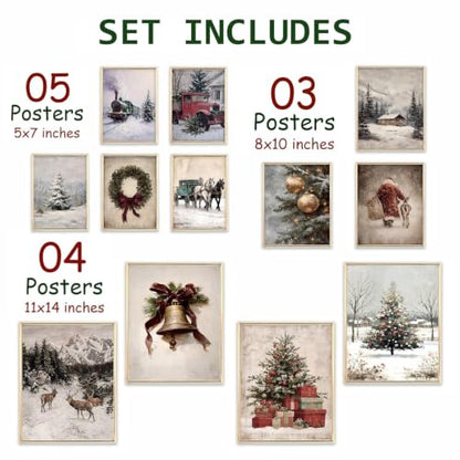 KBKBART 12pcs Christmas Wall Art Prints, Winter Holiday Canvas Art Prints - color: Christmast Prints Set
