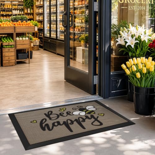 LUMI Outside Welcome Door Mat 17x30, Non-Slip Durable Rubber Easy Clean - color: Bee Happy, size: 17"x30"