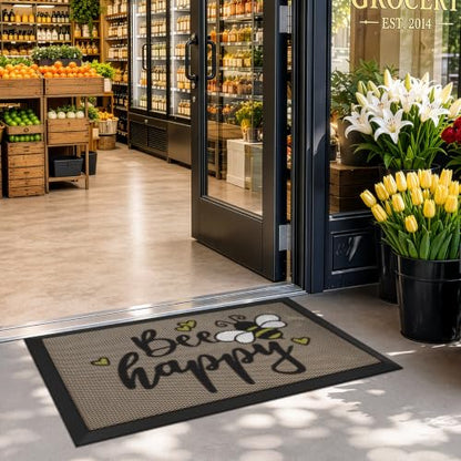 LUMI Outside Welcome Door Mat 17x30, Non-Slip Durable Rubber Easy Clean - color: Bee Happy, size: 17"x30"